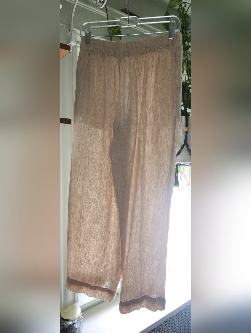 Old Navy Taupe Wide-Leg Linen-Textured Pants